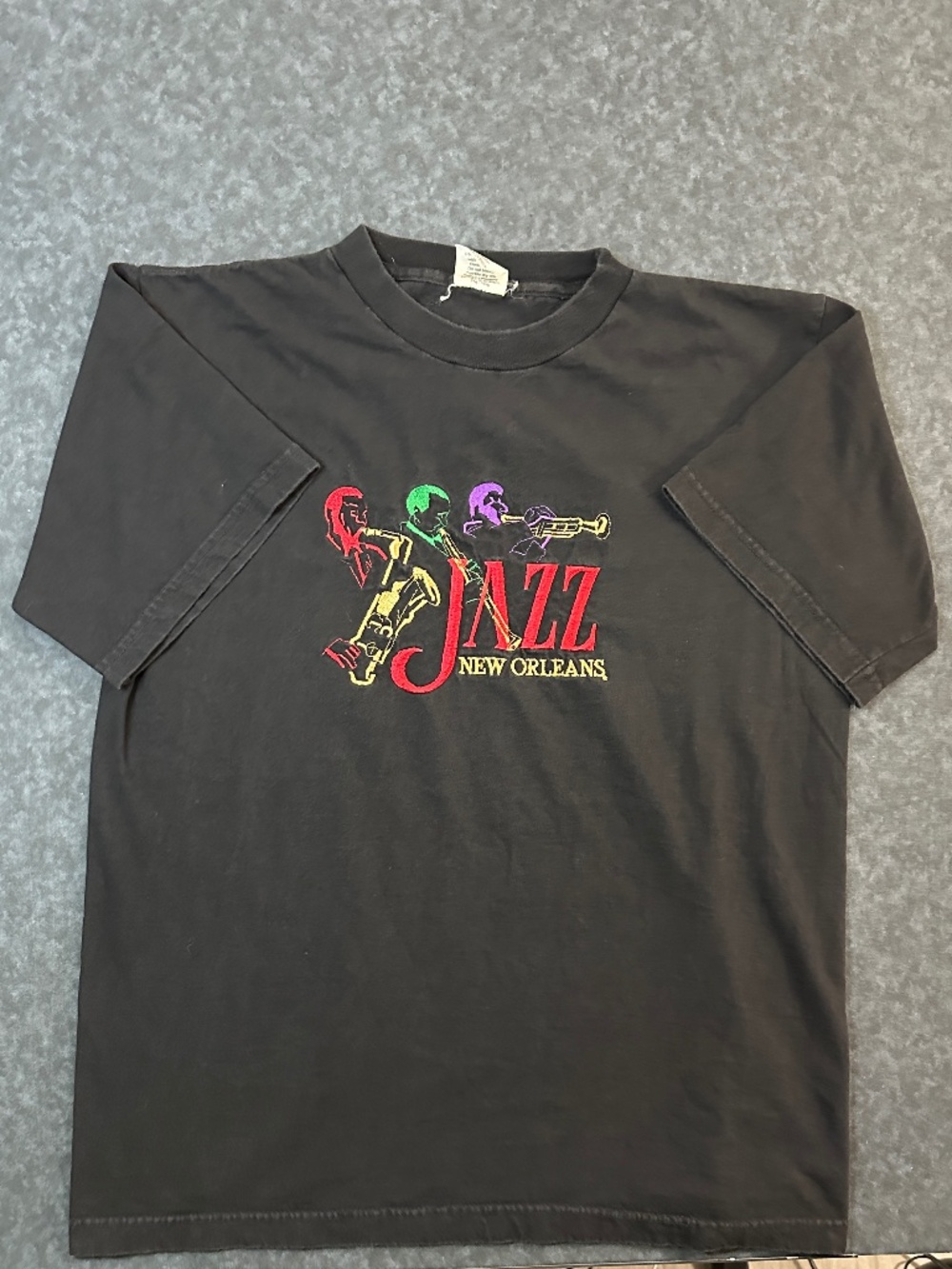 Vintage New Orleans Jazz Embroidered Black T Shirt Size Large
